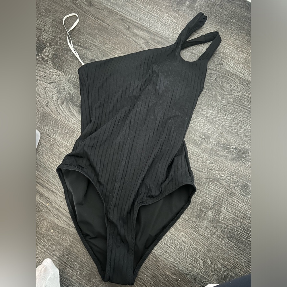 Aerie Black One-Shoulder Swimsuit